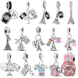 925 Sterling Silver camera Iron Tower aircraft Travel Charms Beads Fit Original Bracelets DIY Anniversary Jewellery Women 240428