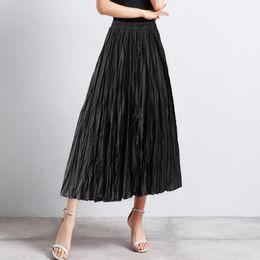 Skirts Elegant Tulle Midi Women Gradient Mesh Skirt Streetwear Korean High Waist Elastic All Match A Line 2024
