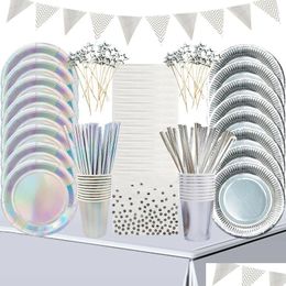 Other Event Party Supplies Sier Disposable Tableware Set Color Plates Cups St Tablecloths Adt Birthday Decorations Drop Delivery Home Dhuso