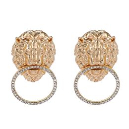 Bling Studs Rhinestone Lion Head Earring Women Animal Statement Earrings Gold Silver Fashion Jewelry1523082
