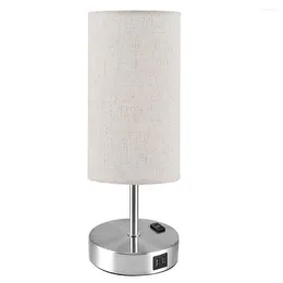 Table Lamps Bedside Lamp For Bedroom With 2 USB Charge Coffee Fabric Shade Room Modern Light Fixture US Plug