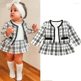 Clothing Sets Fashion 1-6Y Baby Girls Clothes Birthday Long Sleeve Plaid Coat Tops Dress 2Pcs Party Warm Outfit
