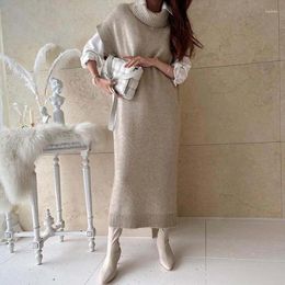 Party Dresses Women's Oversized Fashionable Knitted Dress Solid Turtleneck Short Sleeves Women Loose Long Knitting Autumn Winter 2024