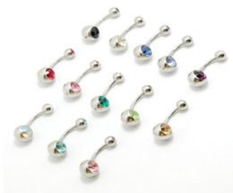 100pcs mix Colour Steel Crystal Rhinestone double gem Belly Button Navel Bar Ring Piercing fashion body jewelry1766177