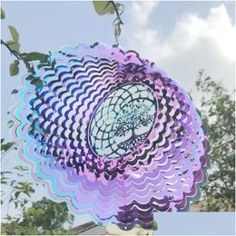 Garden Decorations Chimes Tree Of Life Wind Spinner Catcher 3D Rotating Pendant Flowinglight Effect Mirror Reflection Design Outdoor Dhpf6