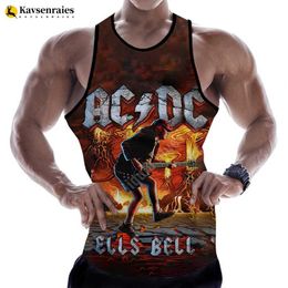 Men's Tank Tops New Funny Print Rock Letter 3D Printed T shirt Men Tank Tops Summer Casual AC DC Slveless singlet Hip Hop Oversized Tops 6XL T240508