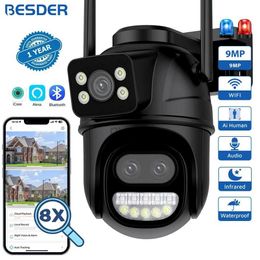 IP Cameras BESDER 9MP Dual Screen WiFi Camera PTZ 8X Digital Zoom Colour Night Vision Outdoor Safety Protection 8MP CCTV IP Camera iSee d240510