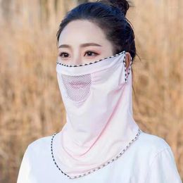Scarves 1Pc Women's Face Cover Solid Color Silk Sunscreen Mask Summer Breathable Sun Protective Scarf Hanging Ear