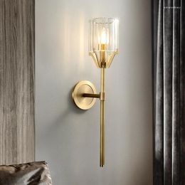 Wall Lamp Copper Crystal Postmodern Villa Living Room Background Decoration Bedroom Bedside Staircase Corridor Light