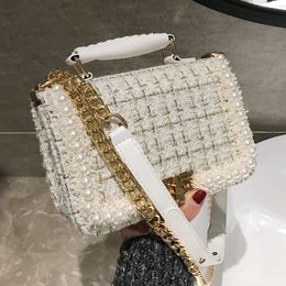 New arrival 2021Fashion New Female Square Tote bag Quality Woollen Pearl Womens Designer Handbag Ladies Chain Shoulder Crossbody Bag Tra 311a