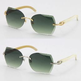 designer Carved Trimming Diamond Cut Lens Sunglasses Rimless White Genuine Natural Horn Sun glasses driving Decoration Eyewear Fashion 293W