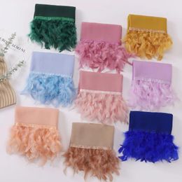 Ethnic Clothing Pearl Chiffon Feather Headscarf Malaysian Indonesian Hui Gauze Scarf Ostrich Hair