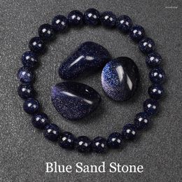 Strand Blue Sandstone Beads Bracelet For Women Men Starry Sky Radiance Sand Stone Elastic Rope Round Jewellery