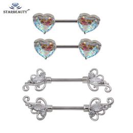 Nipple Rings 2Pcs Mermaid Nipple Ring Piercing Earring Muti-Color Heart-shaped Fish Scale Stainless Steel 14G Nipple Barbell Stud Piercing Y240510