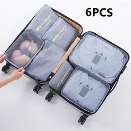 Storage Bags 6Pcs Grey/Pink Travel Bag Large Capacity Waterproof Luggage Clothing Underwear Portable With Zipper
