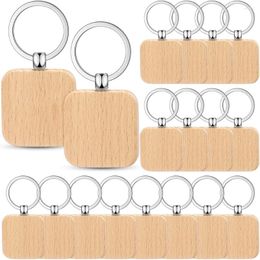 Keychains 50Pcs Wooden Key Ring Blank Chain Carved Unfinished Tag For DIY Gift Crafts A