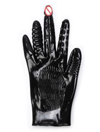 Black PVC Waterproof Vibrated Dildo Gloves Dildos Vibrator Flirting Glove Women GSpot masturbation Sex Toys Adult Products for co2124947