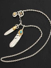 Necklaces 925 Sterling Silver Jewelry Takahashi Goro Feather Retro Long Chain Blue Turquoise Pendant for Men and Women Necklace2249597995