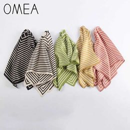 Scarves OMEA% True Silk Scarf Womens Fashion Modern Small Square Korean Edition Silk Stripe Pattern Luxury Headband Retro Q240509