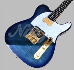 Factory Blue Flame Maple Top electric guitar, high quality gold hardware 6-string solid wood guitar