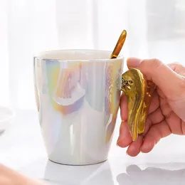 Mugs Angel Winged Ceramic Mug With Lid Pearl Glazed Cup Creative High Beauty Office Coffee Water