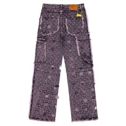 Mens women jeans V Purple Designer Jeans Fashion Distressed Ripped Bikers Hole Denim Straight Fashion StreetwearEmbroidered slim fit high street jeans