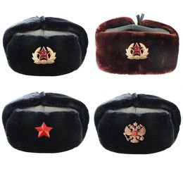 New Russian Army Military Hats Pilot Hat Police Hat Winter Men Snow Cap with Earmuffs Ski Warm Thick Hats for Men 5560 cm8895266