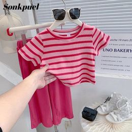 Clothing Sets Summer Pink Pants T Shirt Children Set Girls School Uniform 2 Piece Child Outfits Kids Suits For Teenagers