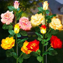 Brightown Outdoor Garden - 4 Pack LED Flower with Larger & More Realistic Rose, Bigger Panel, Waterproof Solar Lights for Outside Yard Patio Valentines Day