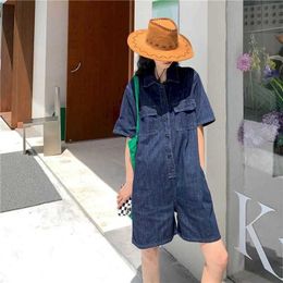 Women's Jumpsuits Rompers Denim Jumpsuit Wide Leg Shorts Bodysuit High Waist Loose Workwear Pants Overall Large Size Playsuit Women Clothing One-pieces Y240510