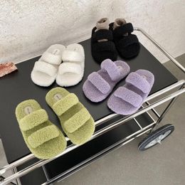 Slippers Luxury Korean Version Of The 2024 Fairy Style Minority Open Toe Home Slipper Everything Matching Flat Lamb Hair