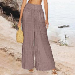 Women's Pants Seaside Culotte Wide Pleated Stripes Waistband Drawstring Sagging Sensation Trousers Casual Versatile Clothing