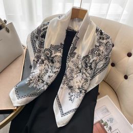 Scarves Print Satin Silk Square Scarf Hijab Women Bandana 90CM Headscarves Neckerchief Ladies Muffler Shawl Wrap Foulard Headband