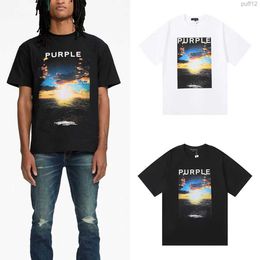 Mens Purple Brand Tshirts Tees Designer Polos t Shirt Shirts Clothes Rock Sunset Printed Pure Cotton Casual Top Oil Painting Retro Loose Short Sleeve Letter P 5HW9