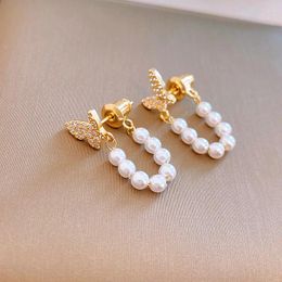 Dangle Earrings 2024 Arrival French Elegant Zircon Butterfly Pearl For Women Fashion Sweet Crystal Jewellery Party Gifts