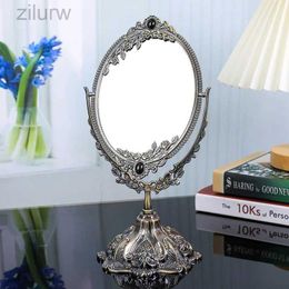 TI79 Compact Mirrors Retro Mirror Surface Makeup Table Double sided Sliding Desktop Oval with Metal Embossed Frame and Independent Bedroom d240510