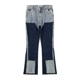 Men's Jeans Mens jeans splashed with ink couple spliced American fashion brands bombing street Y2K bell bottoms Q240509