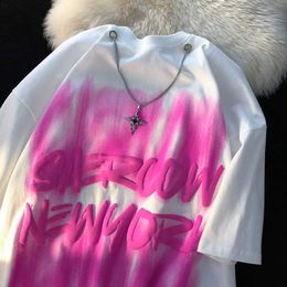 Women's T-Shirt Harajuku Cotton Material Retro Strt Hip-hop Tie-dye Graffiti T-shirt Men Women Cool Cross Chain Fashion Top Summer Oversized Y240509