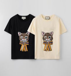 2021ss tops 100cotton womens mens tshirt precision embroidery cute cat sequins letters street bar woman shirts size SXXL9454706