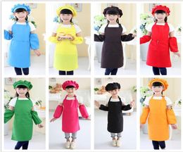 Christmas Gifts 3pcsset Children Kitchen Waists 12 Colors Kids Aprons with SleeveChef Hats for Painting Cooking Baking2511871