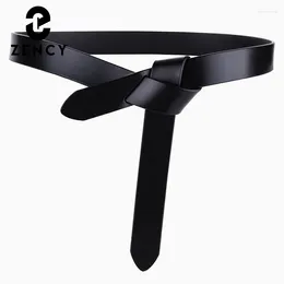 Belts Zency Fashion Classic Women Belt Split Leather ELegant Dress Waistband Tie Thin Leisure Ladies Pin Buckle Female Waistbelt