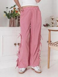 Women's Pants Women Y2k Plaid Print Long Side Tie Bow Wide Leg High Waist Gingham Trousers Lounge