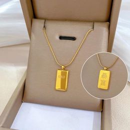 Pendant Necklaces Bullion Bar Necklace Stainless Steel Golden Cube Brick For Women Men Geometric Choker Gold Color Jewelry Gift