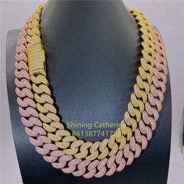 Luxury Jewellery 20mm 3 Rows Rose Gold Prong Setting Diamond Iced Out Vvs Moissanite Cuban Link Chain