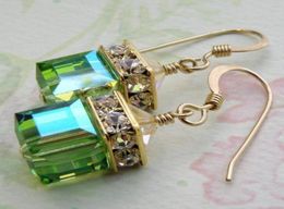 selling gemstone earrings earrings green crystal cube peridot square earrings WY15396216878