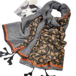 Scarves A Fashionable Cotton And Linen Ginkgo Leaf Printed Fringed Scarf Shawl Suitable For Outing Leisure