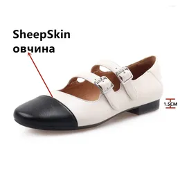 Casual Shoes Mixed Colours Women Pumps Spring Summer Buckle Strap Genuine Leather Working Concise Low Heels Woman Basic