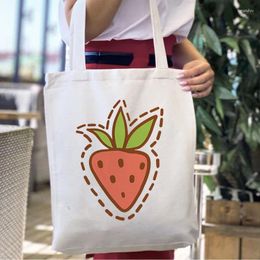 Shopping Bags Women Canvas Shoulder Tote Bag Chic Strawberry Printed Harajuku Style Female Handbag Reusable Shopper