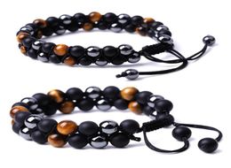 Link Chain Tiger Eye Black Obsidian Hematite 8 Mm Stone Treatment Crystal Beads Good Luck Triple Protection Bracelet Men039S L4821946