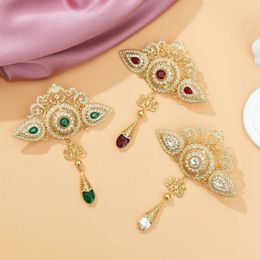 Brooches Luxury Moroccan Bride Big Brooch Court Style Water Drop Pendant Carved Women's Wedding Crystal Pin Jewellery